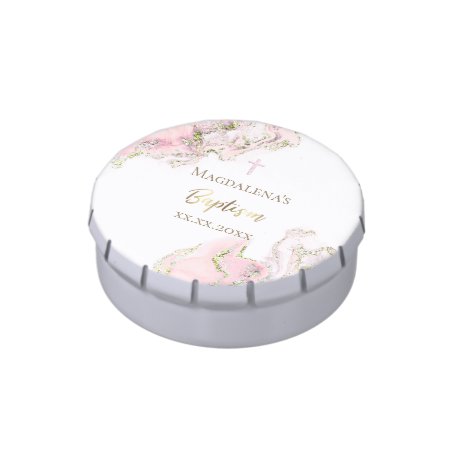 Pink Ink Marble Baptism Candy Tin
