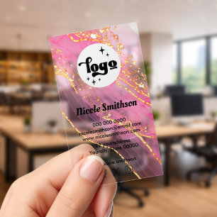 pink ink simulated foil design clear business cards