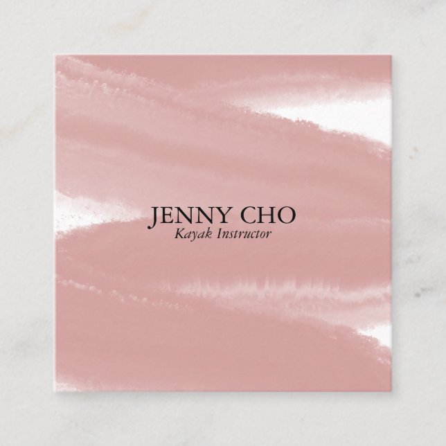 Pink inky paint stripe brush stroke water square business card (Front)