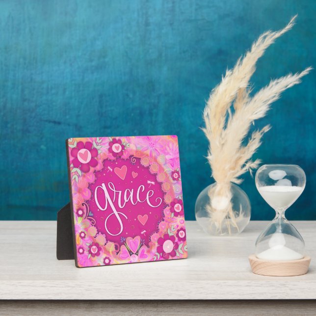  Pink Inspirational Floral Pretty Grace Plaque (Insitu)
