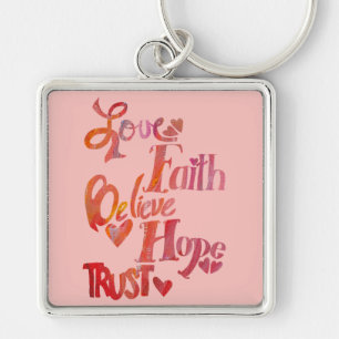 Pink Inspirational Word Collage Keychain