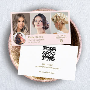 Pink Instagram 3 Photo Social Media QR Business Card