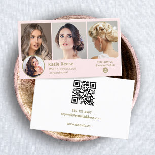 Pink Instagram 3 Photo Social Media QR Business Card