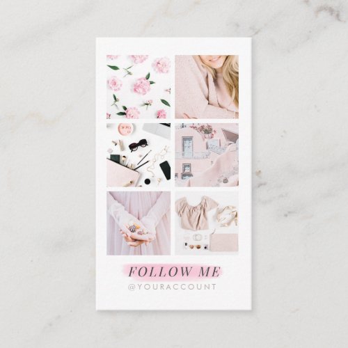 Pink Instagram Feed Photo Collage Follow Me Business Card