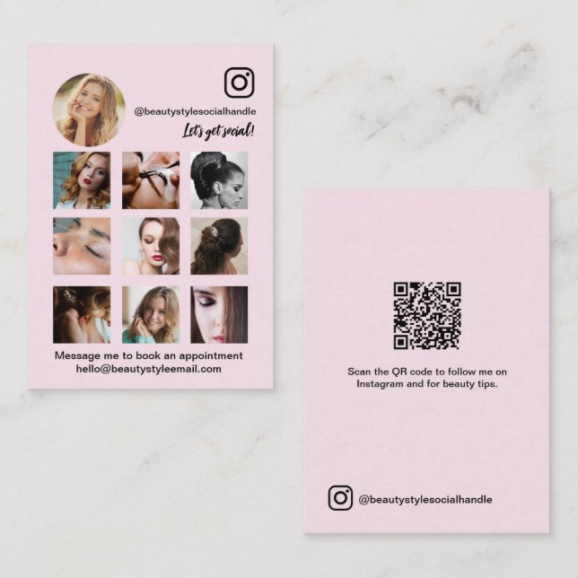 Pink Instagram Photo Grid Beauty Social Media  Business Card (Front/Back)