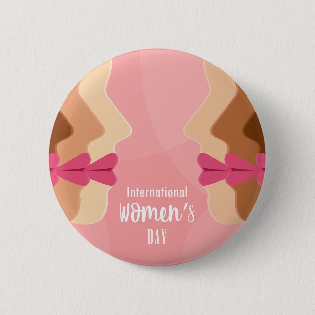 pink international womens day button (Front)