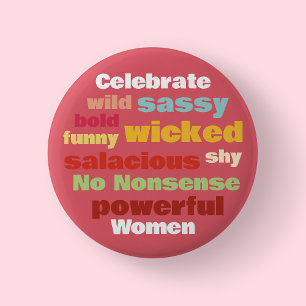 Pink International Women's Day Colourful Text Butt Button