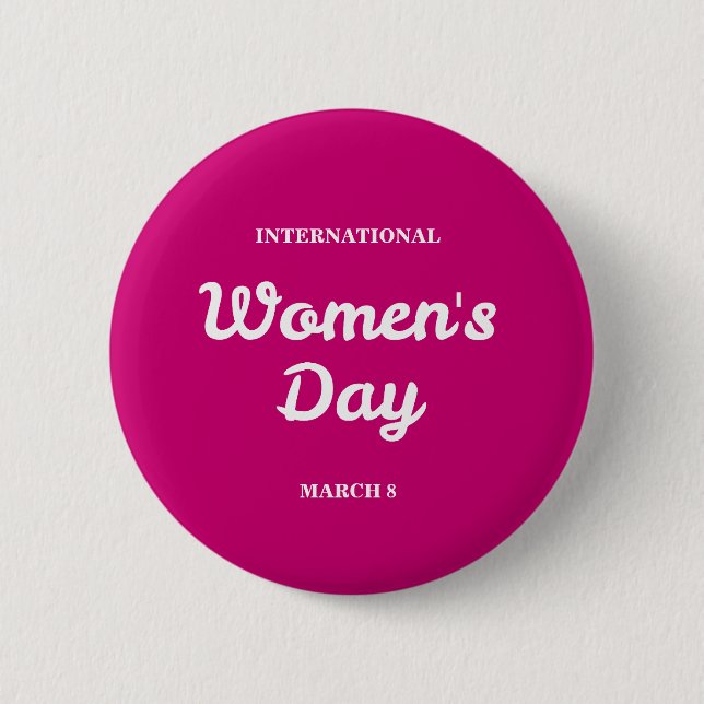 Pink International Women's Day Typography button (Front)