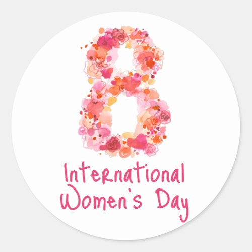 Pink International Womens Day Typography Button Classic Round Sticker