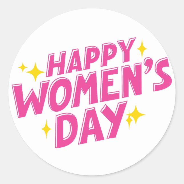 Pink International Women's Day Typography Classic Round Sticker (Front)