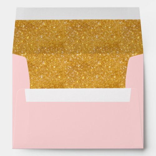 Pink Invitation Envelope with Gold Glitter Liner
