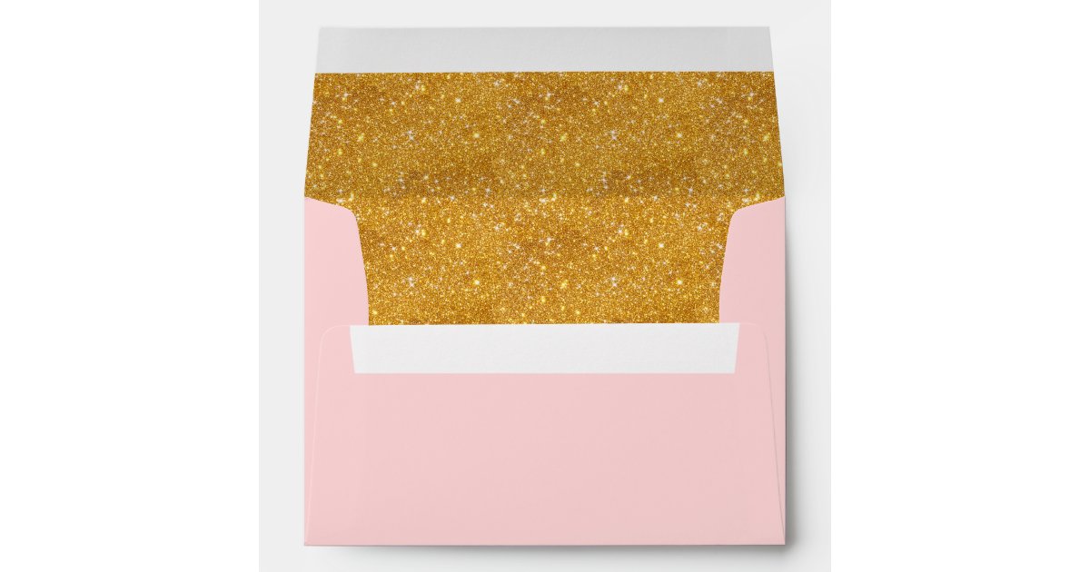 Pink Invitation Envelope with Gold Glitter Liner Zazzle