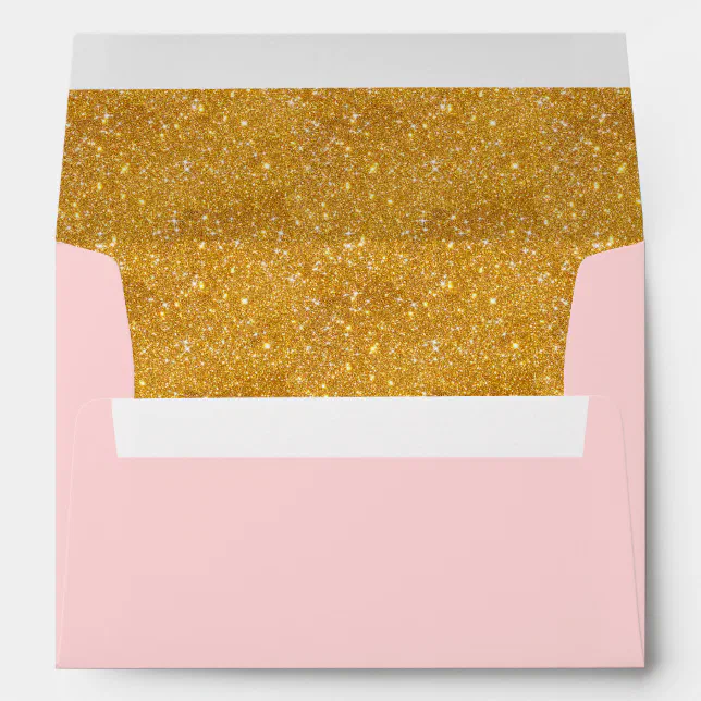 Pink Invitation Envelope with Gold Glitter Liner Zazzle