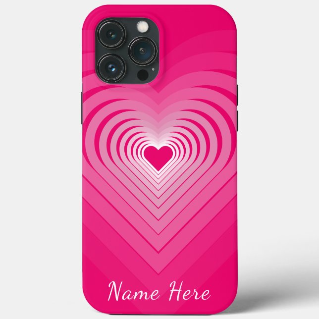 Pink iPhone Case Gift with Hearts Custom Name Text (Back)