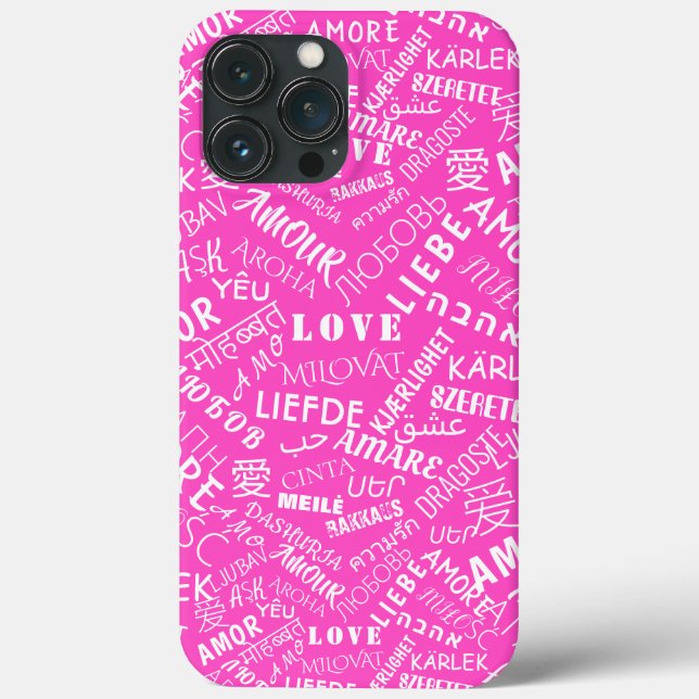 Pink iPhone Case with Multilingual Love Text (Back)