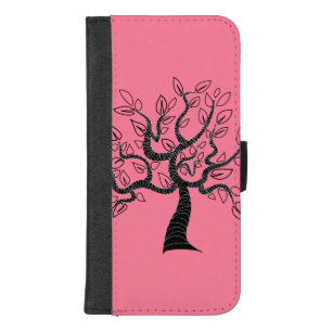 Pink iPhone Wallet Case with Tree - Choose Colors