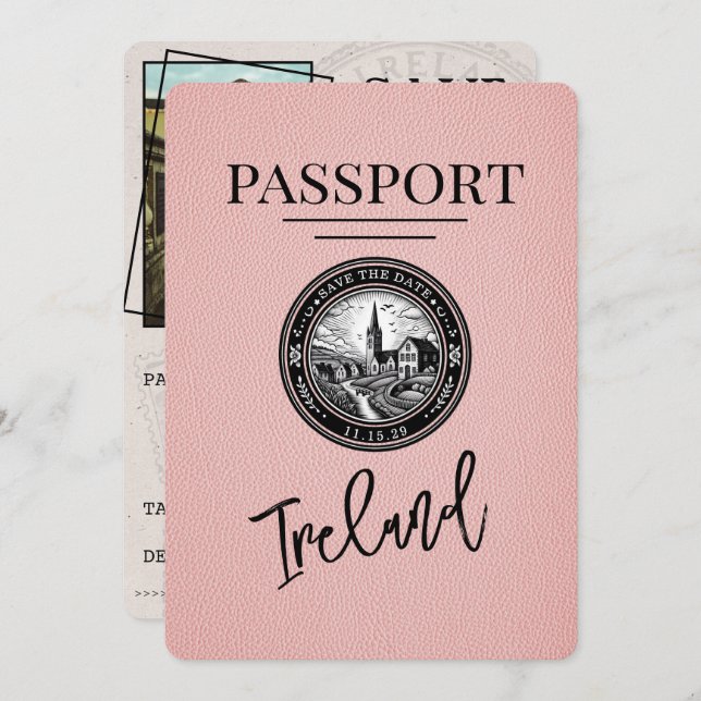 Pink Ireland Passport Save The Date (Front/Back)