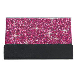 Pink iridescent glitter desk business card holder