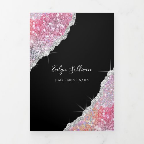 Pink iridescent glitter trifold brochure
