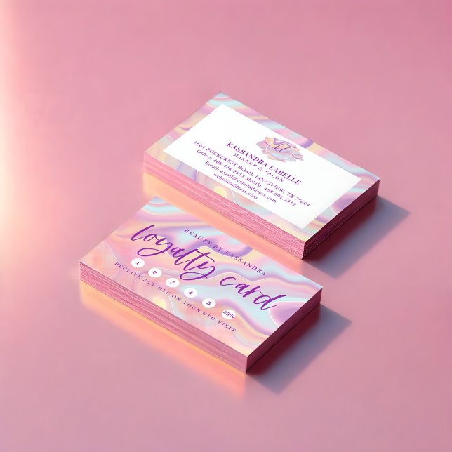 Pink Iridescent Holographic Nail Polish Loyalty Business Card (Pink Iridescent Holographic Nail Polish Loyalty Business Card)