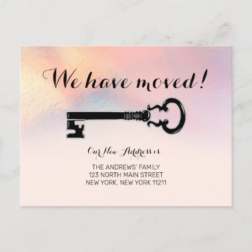 Pink Iridescent Holographic Ombre Key Moving Announcement Postcard