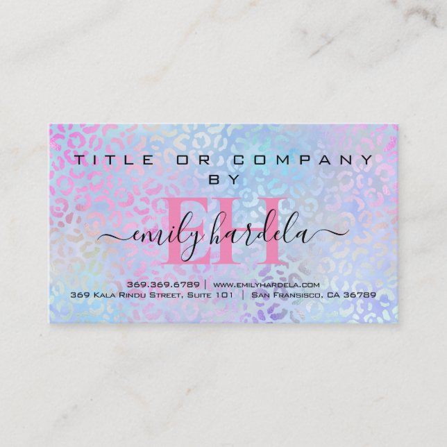 Pink Iridescent Leopard Professional Business Card (Front)