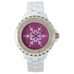 Pink iridescent snowflake watch