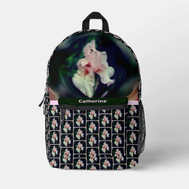 Pink Iris Flower Abstract Art Personalized Printed Backpack (Front)