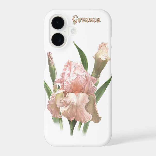 Pink Iris Flower Botanical Art Personalized iPhone Case (Back)