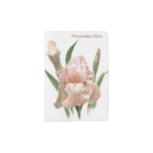 Pink Iris Flower Botanical Art Personalized Passport Holder