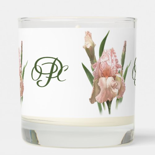 Pink Iris Flower Botanical Art Personalized Scented Candle