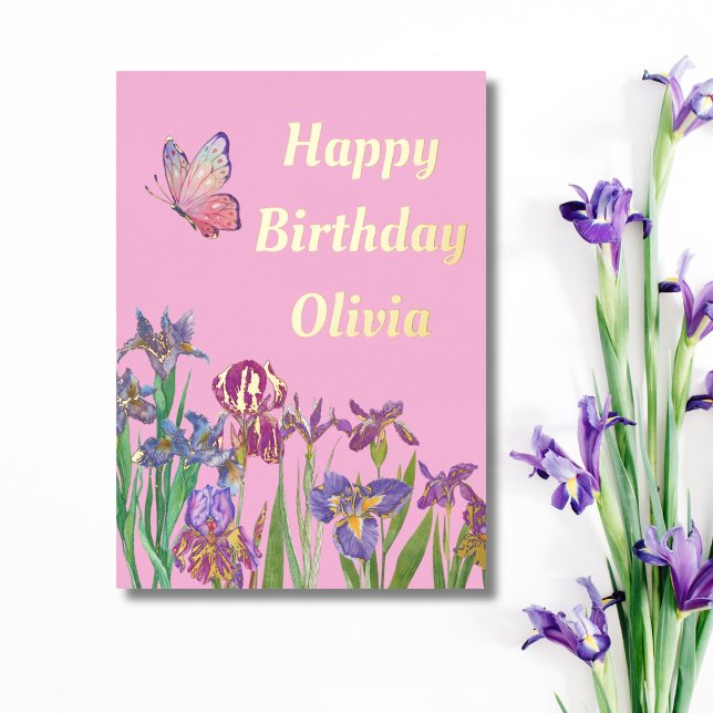 pink iris foil birthday card (Creator Uploaded)