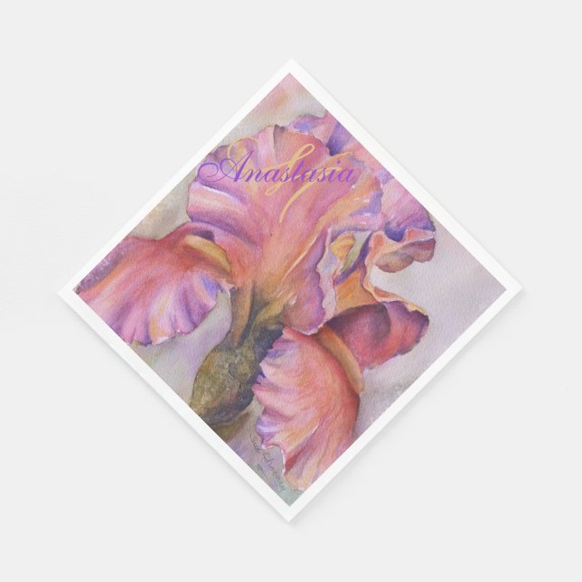 PINK IRIS HOUSEWARMING PARTY MONOGRAM NAPKINS (Corner)