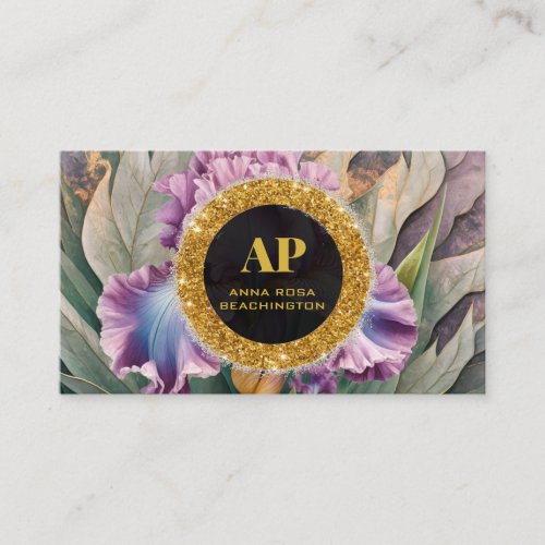  Pink Iris QR AP10 Flowers Gold Business Card