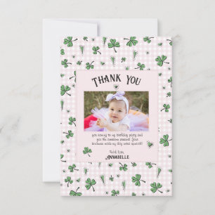 Pink Irish Clovers and Hearts Kids Birthday Thank You Card