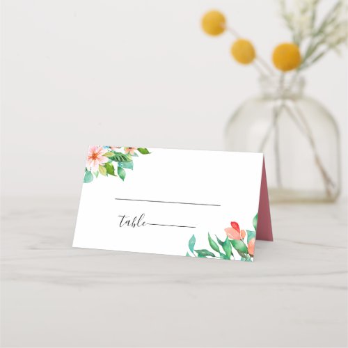 Pink Island Botanical Wedding Place Card