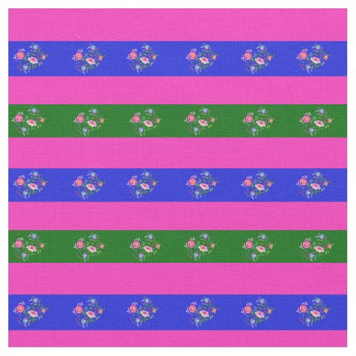 Pink, Island green, blue folk flower stripe Fabric
