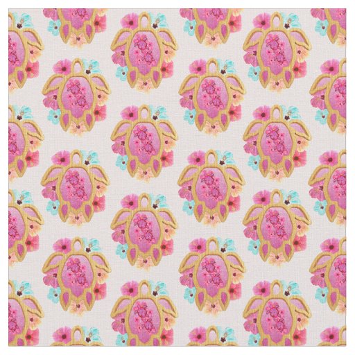 Pink Island Tropical Sea Turtles Floral Fabric