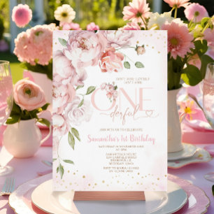 Pink Isn't She Onederful 1st Birthday Flowers Invitation