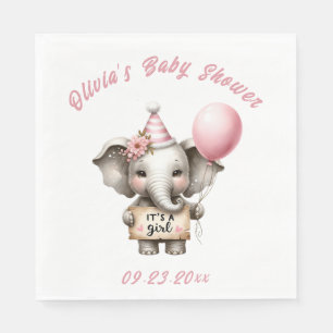 Pink It’s a Girl Elephant Baby Shower Napkins