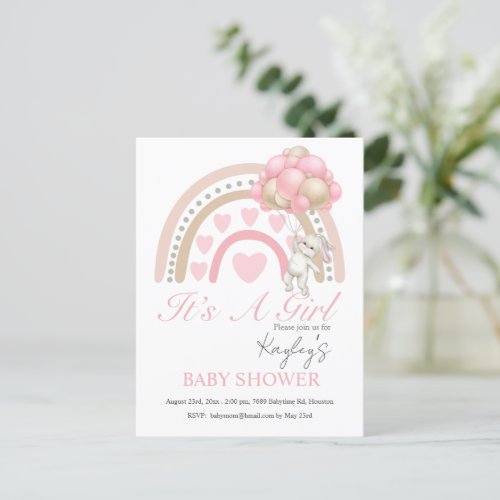 Pink Its a Girl Rainbow Budget Baby Shower Postcard