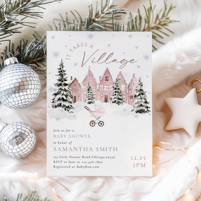 Pink It Takes A Village Baby Shower Invitation (Creator Uploaded)