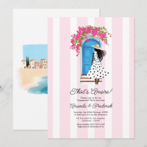 Pink Italian Coastal Romance Engagement Party Invitation