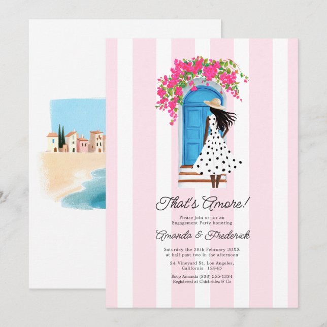 Pink Italian Coastal Romance Engagement Party Invitation (Front/Back)