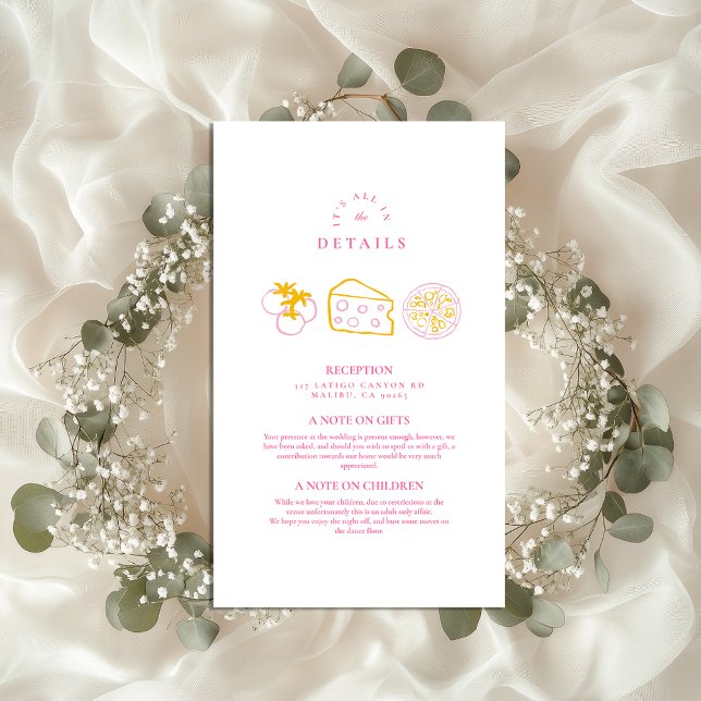 Pink Italian Food Wedding Sketch Enclosure Card (Creator Uploaded)