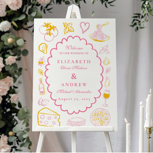 Pink Italian Food Wedding Sketch Foam Board