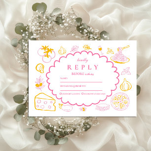 Pink Italian Food Wedding Sketch RSVP Card