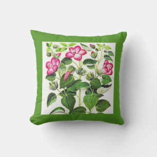 Pink Italian Hibiscus flowers, vintage print Throw Pillow