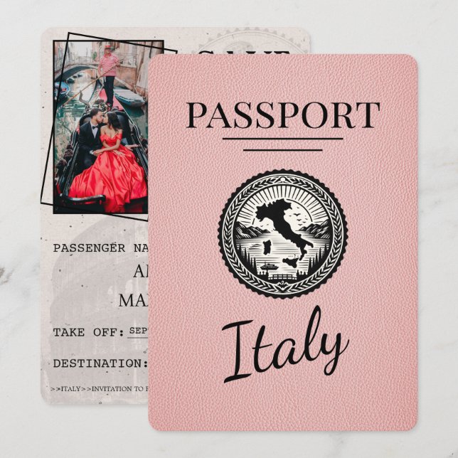 Pink Italy Passport Save The Date (Front/Back)