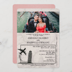 Pink Italy Passport Wedding Invitation